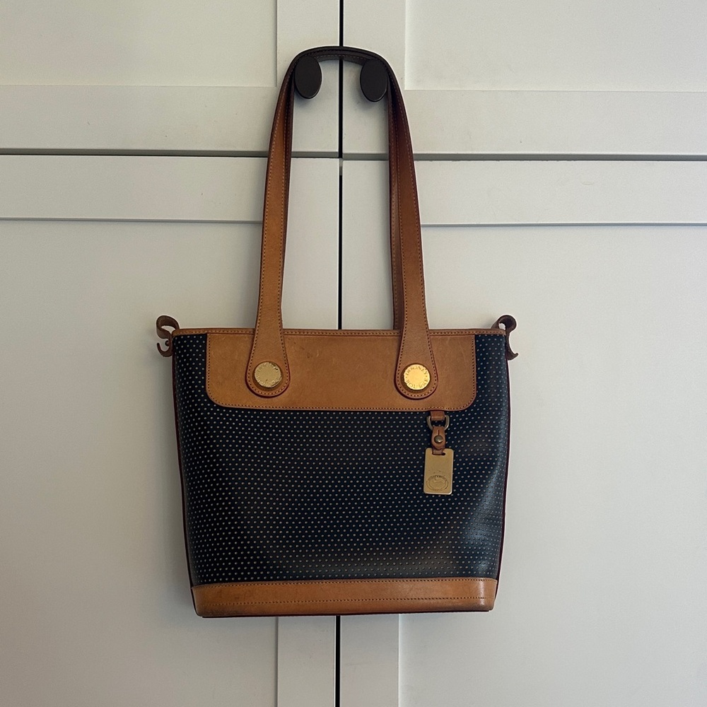 Dooney & Bourke Black with Tan Leather Trim Shoulder Bag